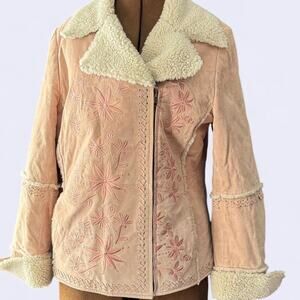 Vintage suede Sherpa lined jacket womens size large